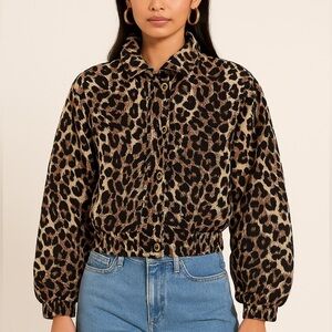 Vintage STUNT 100% Silk Leopard Print Bomber Jacket  Windbreaker Petite Medium